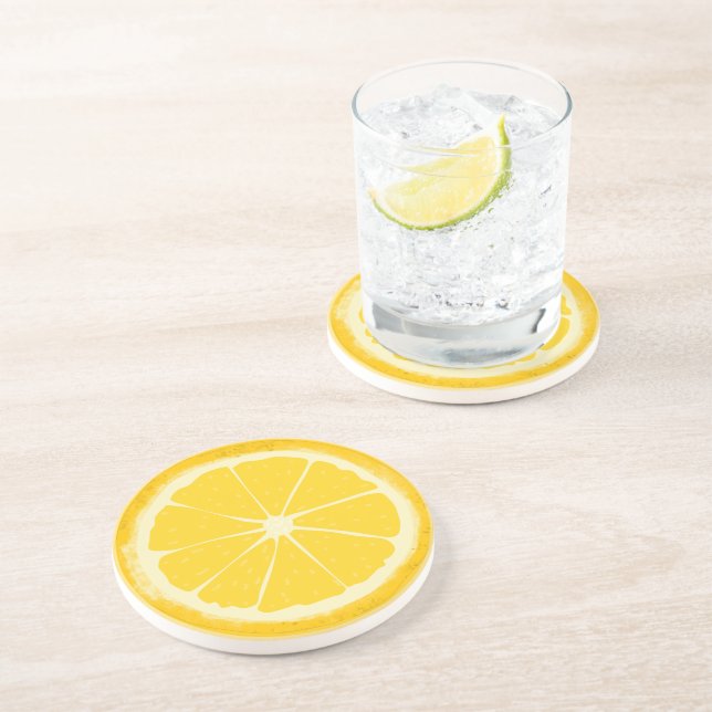 Dessous De Verre En Grès Fruit d'agrumes de citron jaune tranche artistique (Côté)