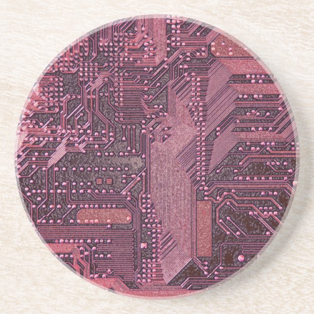 Dessous De Verre En Grès Fuchsia Cyber Circuit Board Tech Art Electronique (Devant)
