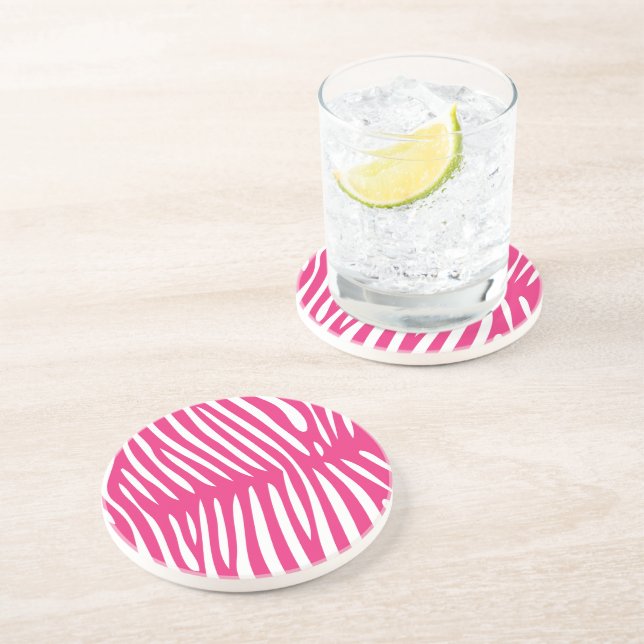 Dessous De Verre En Grès Fuchsia et rose Zebra Changement de couleur Arrièr (Côté)