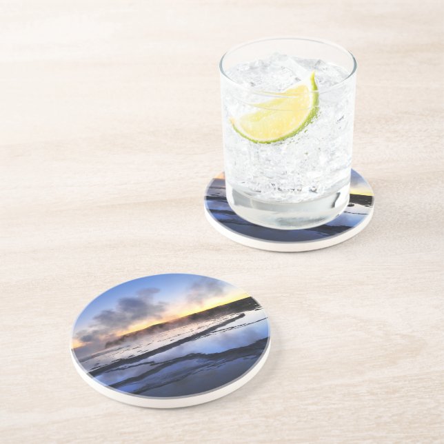 Dessous De Verre En Grès Fumée de geyser au coucher du soleil (Côté)