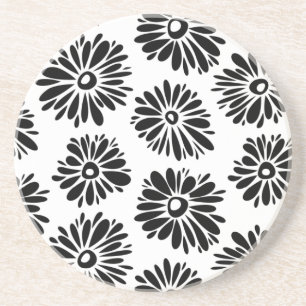 Dessous De Verre En Grès Funky Black et blanc floral