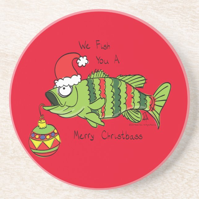 Dessous De Verre En Grès Funky Fishing Christmas Bass Fish Cute Cartoon (Devant)