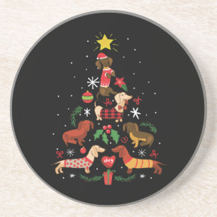 Dessous De Verre En Grès Funny Dachshund sapin de Noël