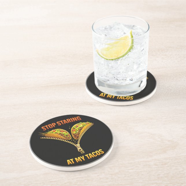 Dessous De Verre En Grès Funny Taco Lover Stop Staring (Côté)