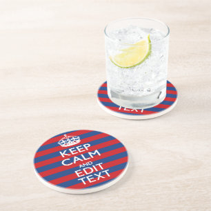 Dessous De Verre En Grès GARDEZ CALME et votre texte sur les bandes bleues