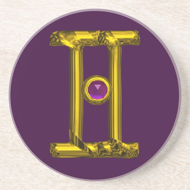 Dessous De Verre En Grès GEMINI ZODIAC ANNIVERSAIRE JEWEL Purple Alexandrit (Devant)
