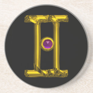 Dessous De Verre En Grès GEMINI ZODIAC ANNIVERSAIRE JEWEL Purple Alexandrit