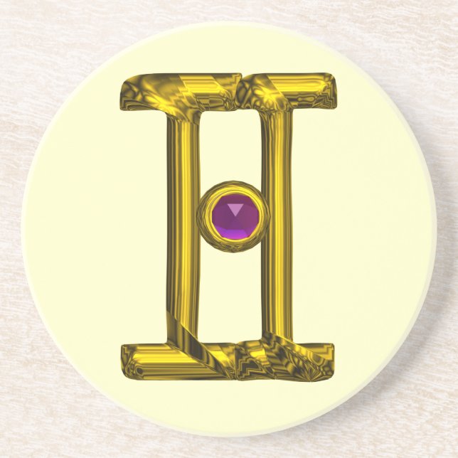 Dessous De Verre En Grès GEMINI ZODIAC ANNIVERSAIRE JEWEL Purple Alexandrit (Devant)