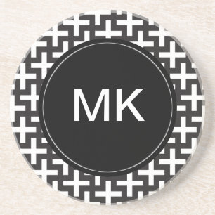 Dessous De Verre En Grès Géométrie noir et blanc