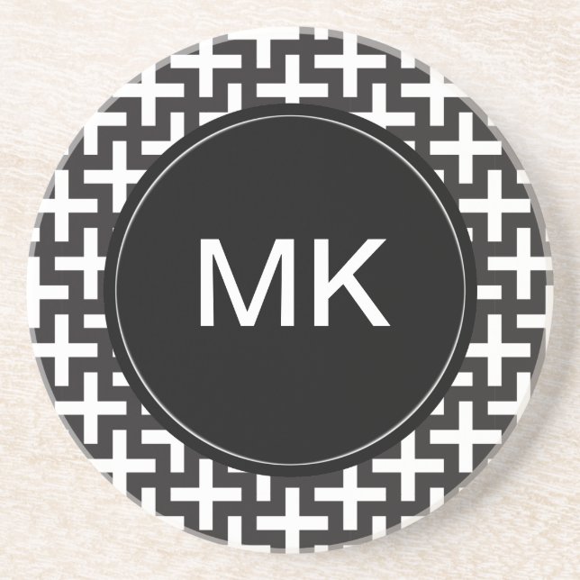 Dessous De Verre En Grès Géométrie noir et blanc (Devant)