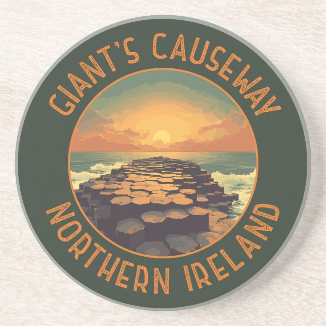 Dessous De Verre En Grès Giant's Causeway Ireland Retro Distressed Circle (Devant)