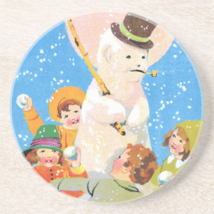 Dessous De Verre En Grès Givré le bonhomme de neige et les enfants