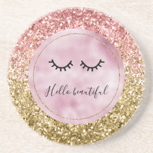 Dessous De Verre En Grès Glam Pink Gold Parties scintillant Black Eyelashes