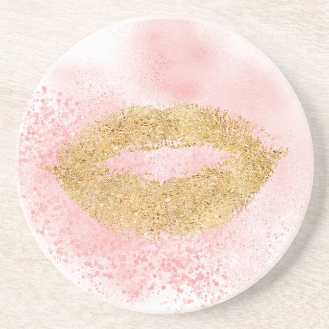 Dessous De Verre En Grès Glitzy Gold Lièvres rose Confetti Kiss (Devant)