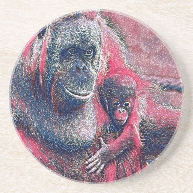 Dessous De Verre En Grès GlitzyAnimal_OrangUtan_003 (Devant)