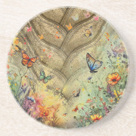 Dessous De Verre En Grès Golden accent papillon jardin personnalisé art