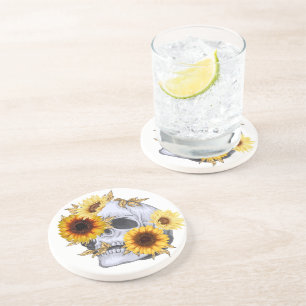 DESSOUS DE VERRE EN GRÈS GOLDEN BLOOM SKULL
