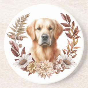 Dessous De Verre En Grès Golden Retriever Automne Wreath