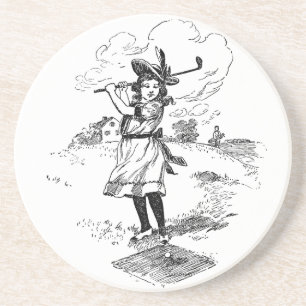 Dessous De Verre En Grès Golf Girl Golfing Art Vintage