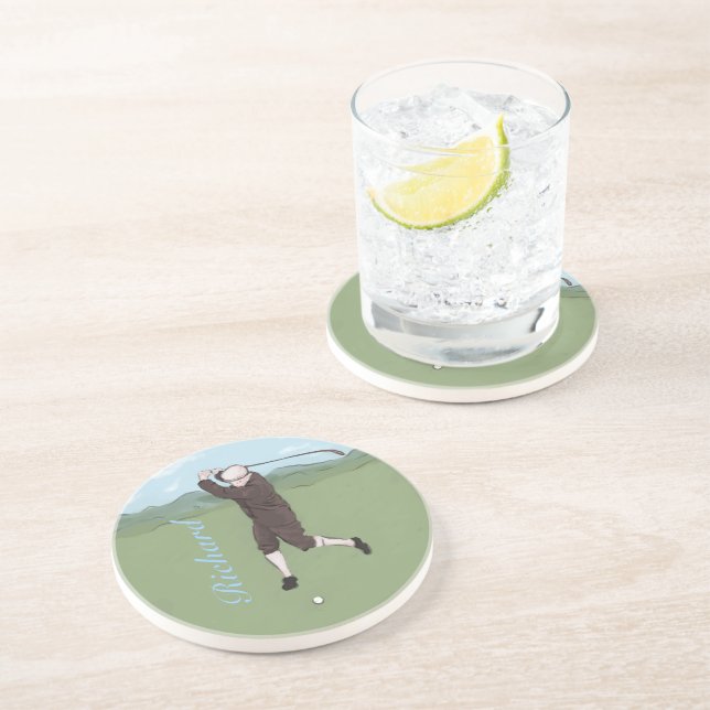 Dessous De Verre En Grès golfeur vintage personnalisé (Côté)