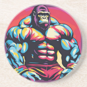 Dessous De Verre En Grès Gorilla Bodybuilder Lifter Pop Art Dessin