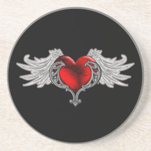 Dessous De Verre En Grès Goth Heart avec Ange Wings