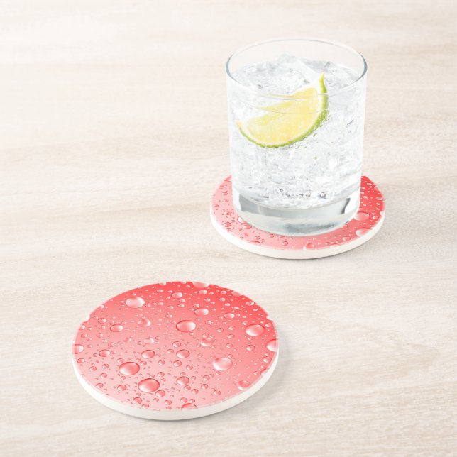 Dessous De Verre En Grès Gouttes de pluie Abstraite rouge métallique (Côté)
