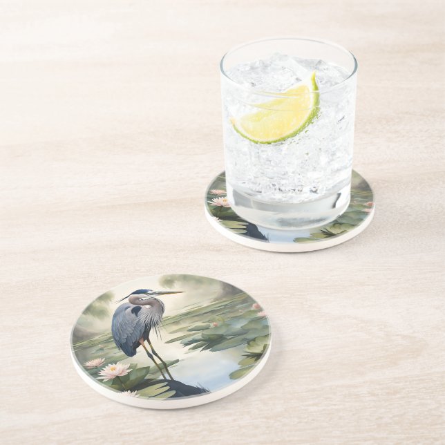 Dessous De Verre En Grès Grand héron bleu (Côté)