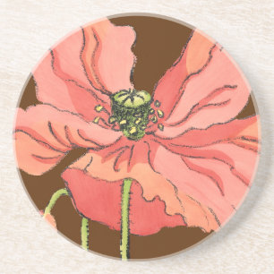 Dessous De Verre En Grès Grande fleur rose avec l'arrière - plan