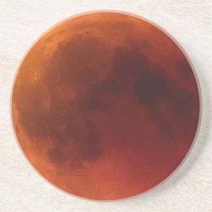 Dessous De Verre En Grès Grande Graphique de Lune Éclipsée Rouge