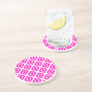 Dessous De Verre En Grès Gras Hot rose rétro chic Ikat Ogee Art Motif