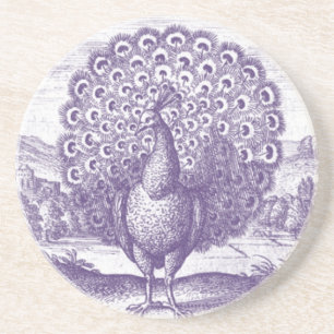 Dessous De Verre En Grès Gravure Peacock antique