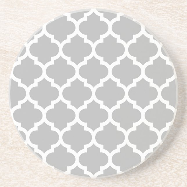 Dessous De Verre En Grès Gray White Moroccan Quatrefoil Pattern #5 (Devant)