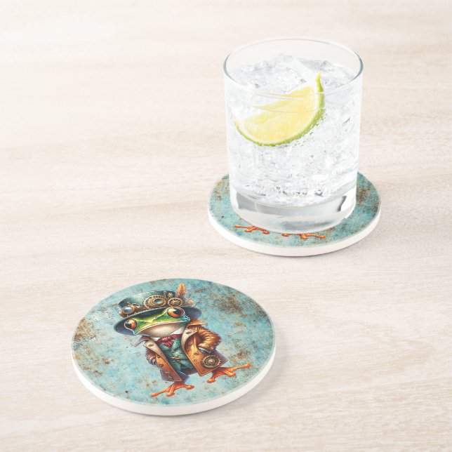 Dessous De Verre En Grès Grenouille Steampunk (Côté)