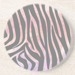 Dessous De Verre En Grès Gris clair et rose Zebra
