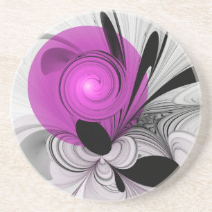Dessous De Verre En Grès Gris Noir Abstrait Avec Art Fractal Magenta