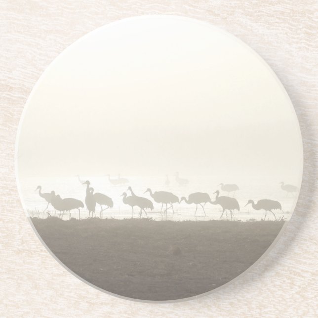 Dessous De Verre En Grès Grues dans la brume (Devant)