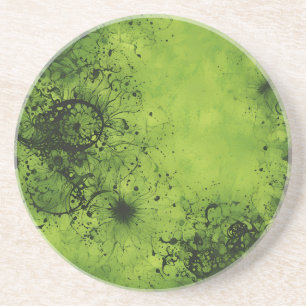 Dessous De Verre En Grès Grunge vert citron avec accents noirs