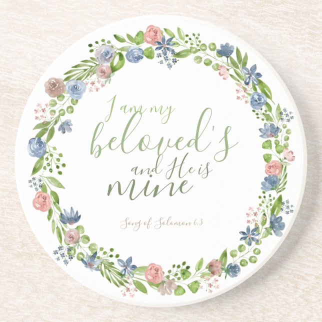 Dessous De Verre En Grès Guirlande florale personnalisée - Chanson de Salom (Devant)