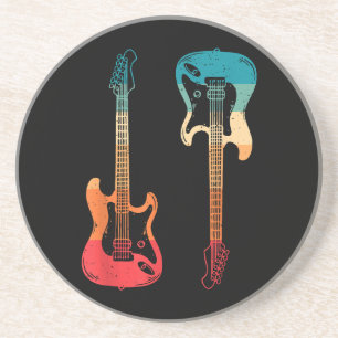 Dessous De Verre En Grès Guitare Rétro Guitariste Électrique Basse Guitare 