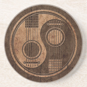 Dessous De Verre En Grès Guitares acoustiques Yin Yang avec l'effet en bois