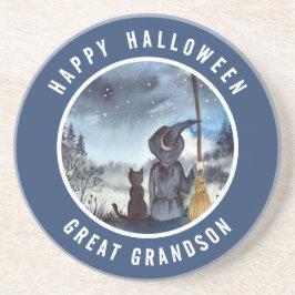 Dessous De Verre En Grès Halloween Chat noir et la Sorcière étoile nuit