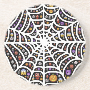 Dessous De Verre En Grès Halloween Ghouls & Goblins dans un Spiderweb