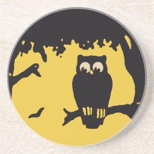 Dessous De Verre En Grès Halloween vintage, hibou effrayant dans l'arbre av