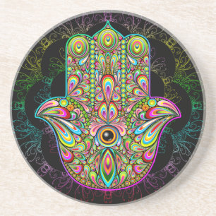 Dessous De Verre En Grès Hamsa Fatma Main Psychedelic Art