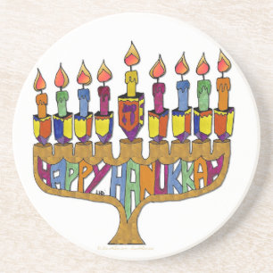 Dessous De Verre En Grès Hanoukka Dreidel Menorah de Judée