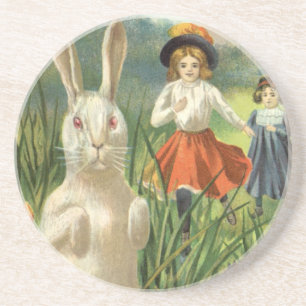 Dessous De Verre En Grès Happy Eastertide Vintage Easter Bunny and Children