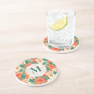 Dessous De Verre En Grès Hawaiian vibe coloré fleurs tropicales motif