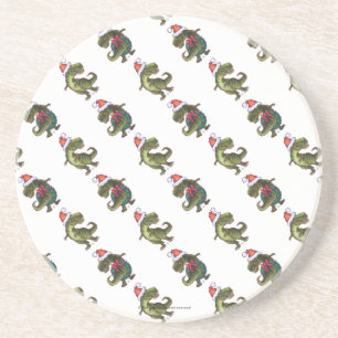 Dessous De Verre En Grès Heads and Tails Festive TRex Green Pattern