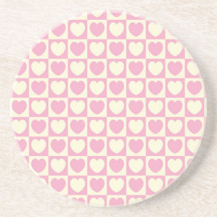 Dessous De Verre En Grès Heart Series-1—Dessous de verre rond rose et blanc